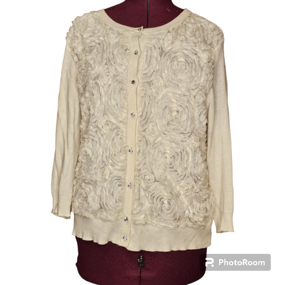 New York and Company Floral Embellished Cardigan‎ Sweater Size XL EUC